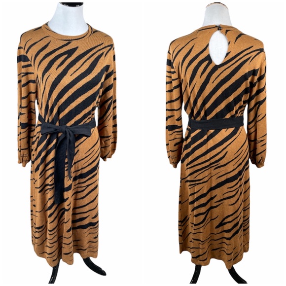 Who What Wear Knit Tiger Pattern Sweater Dress, Brown - Picture 10 of 10